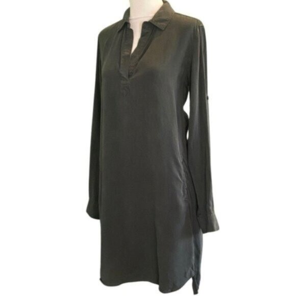 Cloth & Stone Roll Tab Long Sleeve Spread Collar Anchor Gray Shirt Dress Sz XS - Picture 2 of 6